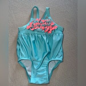 Cat & Jack Aqua One Piece with Pink Heart Details